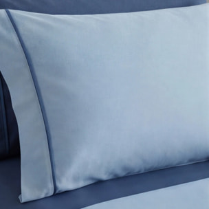 Completo lenzuola singolo in cotone bicolore morbido e traspirante, set letto con lenzuolo sopra, sotto con angoli e federa, design con piping a contrasto elegante, resistente e leggero 116 gsm, certificato OEKO-TEX