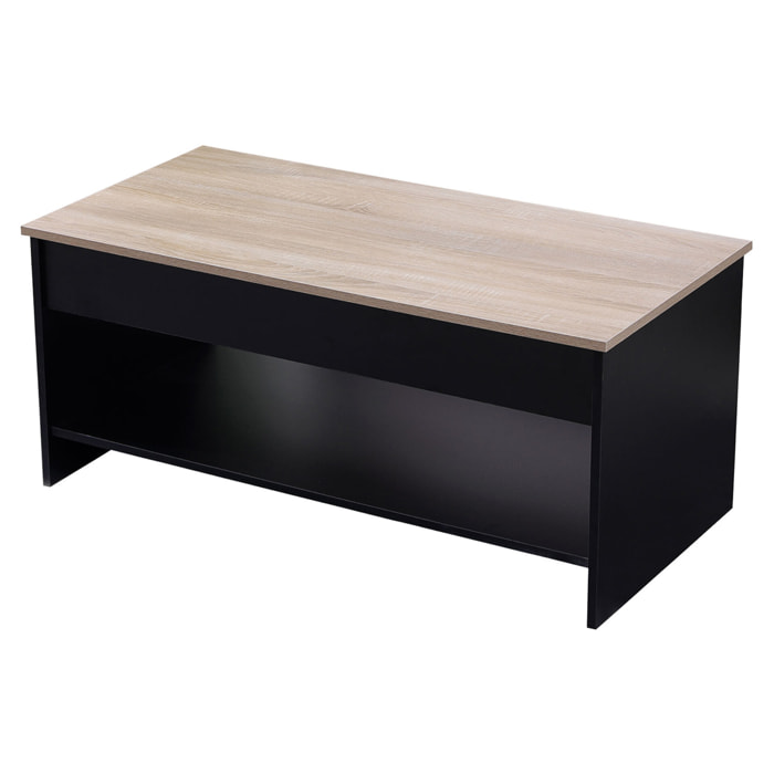 Table basse avec plateau relevable noire et bois HEDDA