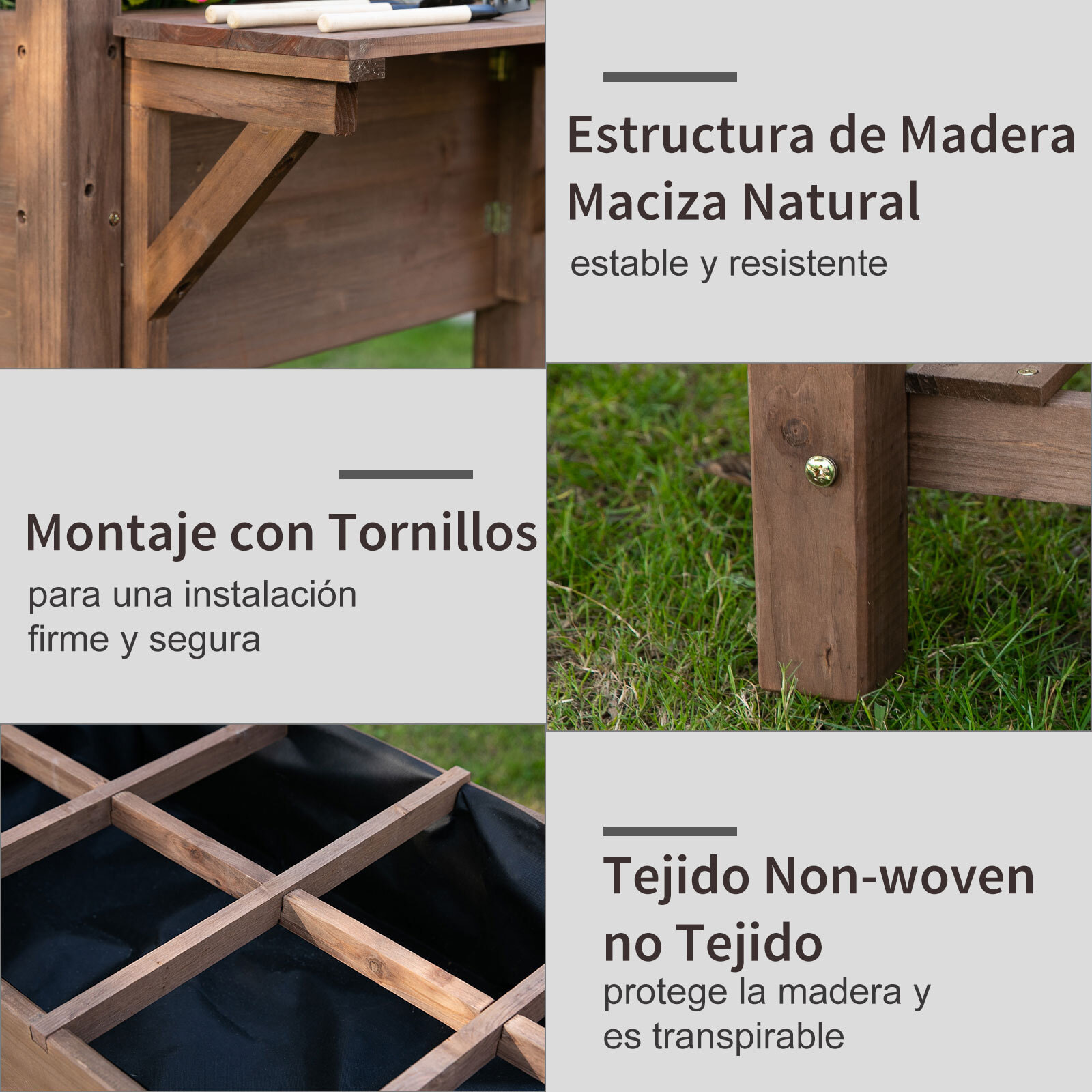 Jardinera Elevada de Madera Maciza para Cultivo de Plantas con 2 Estantes