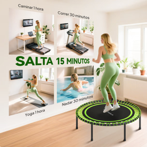 Trampolín de Fitness Adultos Ø114 cm, Cama Elástica con Marco de Acero Reforzado, para Entrenamiento Piernas, Cuerpo en Hogar, Oficina, Gimnasio, Verde y Negro