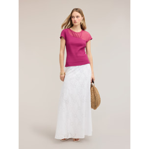 Motivi - T-shirt bimaterica con inserto drappeggiato - Fucsia