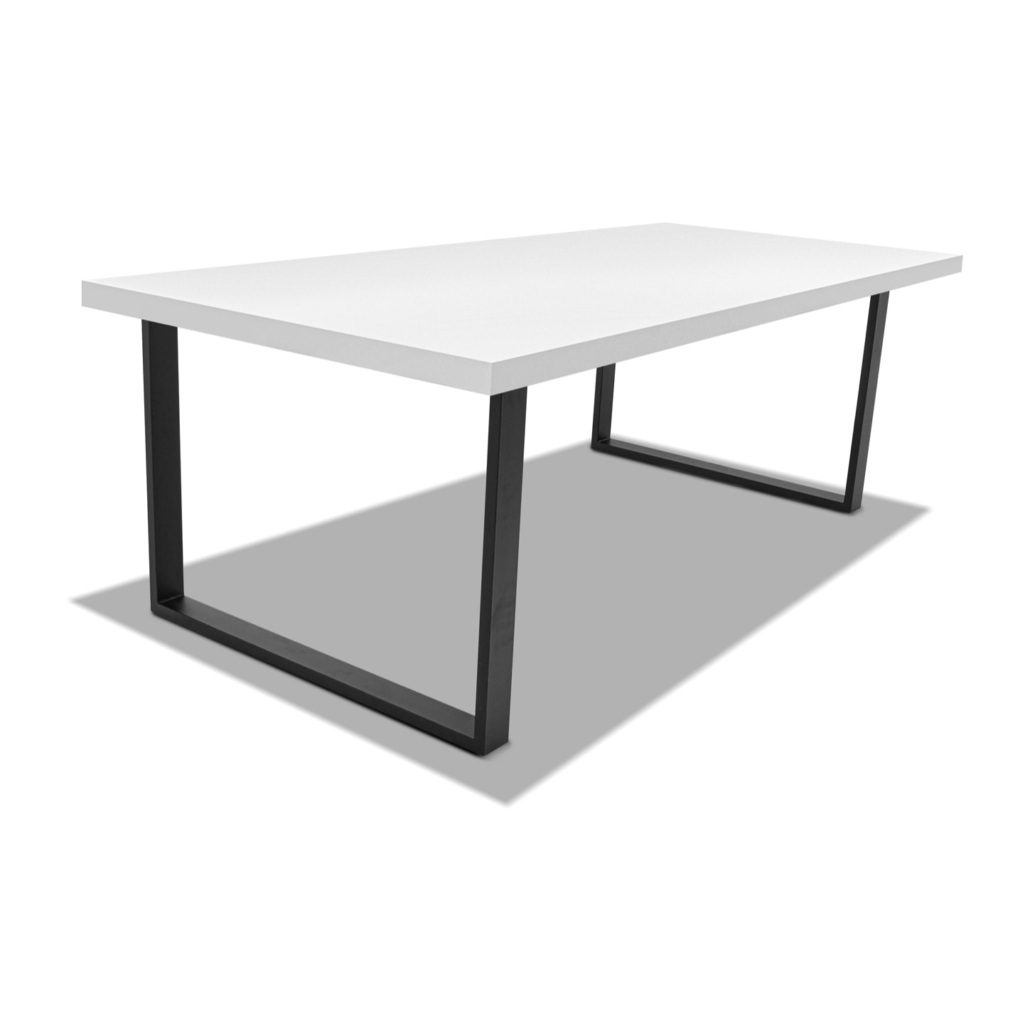 Tavolo da pranzo 160x90cm in legno e metallo con piedi squadrati e ripiano in colore legno bianco