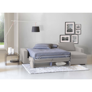 Divano Letto Alicya, Divano ad angolo, 100% Made in Italy, Sofà con apertura girevole, con Penisola contenitore reversibile, con Braccioli standard, Cm 280x95h90, Grigio