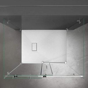 Piatto Doccia Spessore 2.6 Cm In Resina SMC Effetto Pietra Stone Ardesia Antiscivolo Filopavimento Riducibile Con Griglia Copertura 90 x 120 cm Bianco