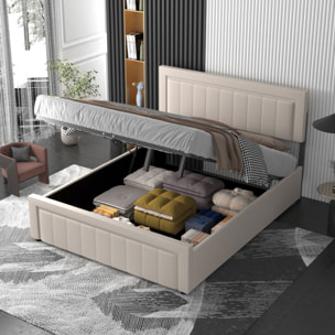 TOPEKA Lit contemporain avec coffre de rangement 160x200cm en velours beige