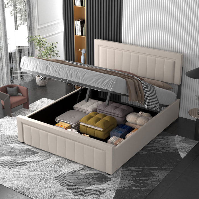 TOPEKA Lit contemporain avec coffre de rangement 160x200cm en velours beige