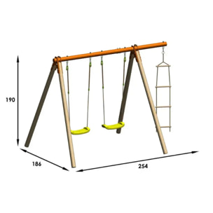 Portique bois poutre métal 1,90 m Techwood Premium PIKI - 3 enfants