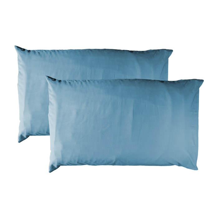 WHITE & WHITE Set 2 federe 100% cotone percalle Blu