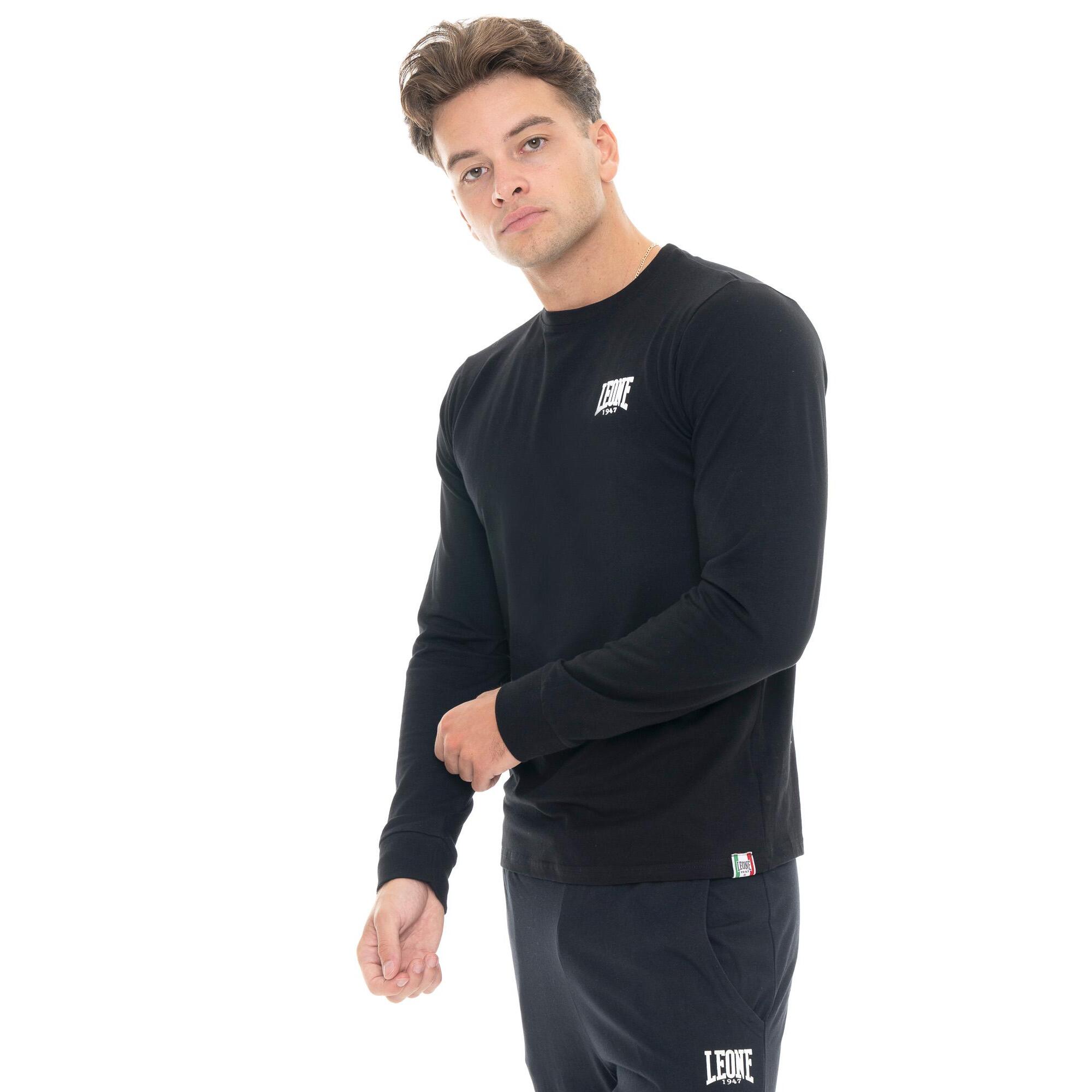 Camiseta de algodón elástico de manga larga con logo grande "Basic" para hombre