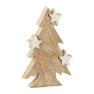 J-Line Sapin De Noel Etoile Bois De Manguier Blanc Wash/Blanc Medium