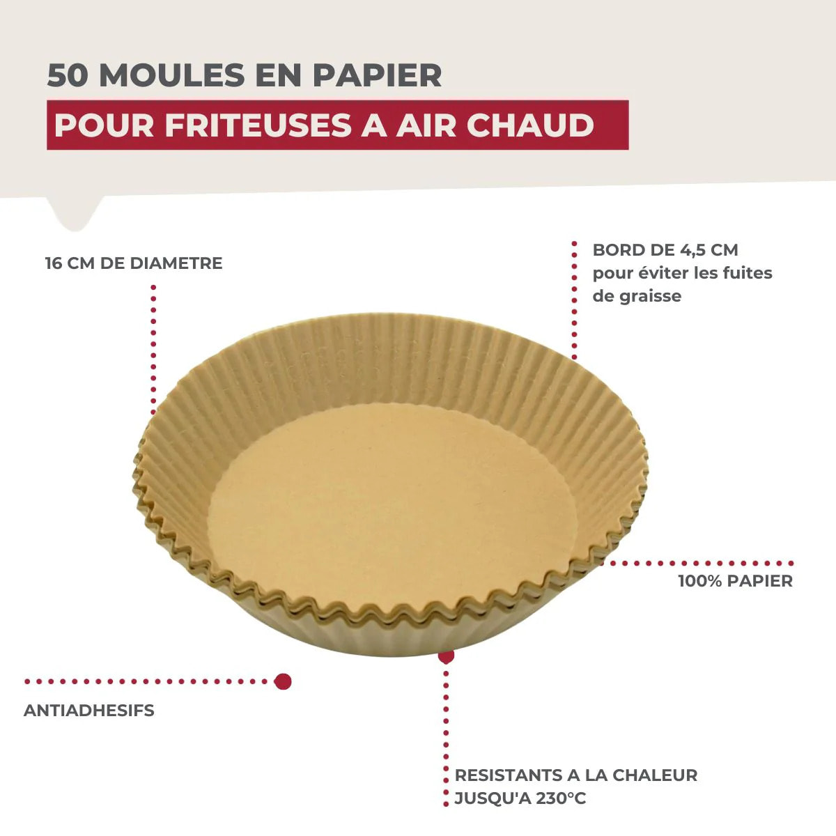 50 Moules en papier air fryer ronds Fackelmann