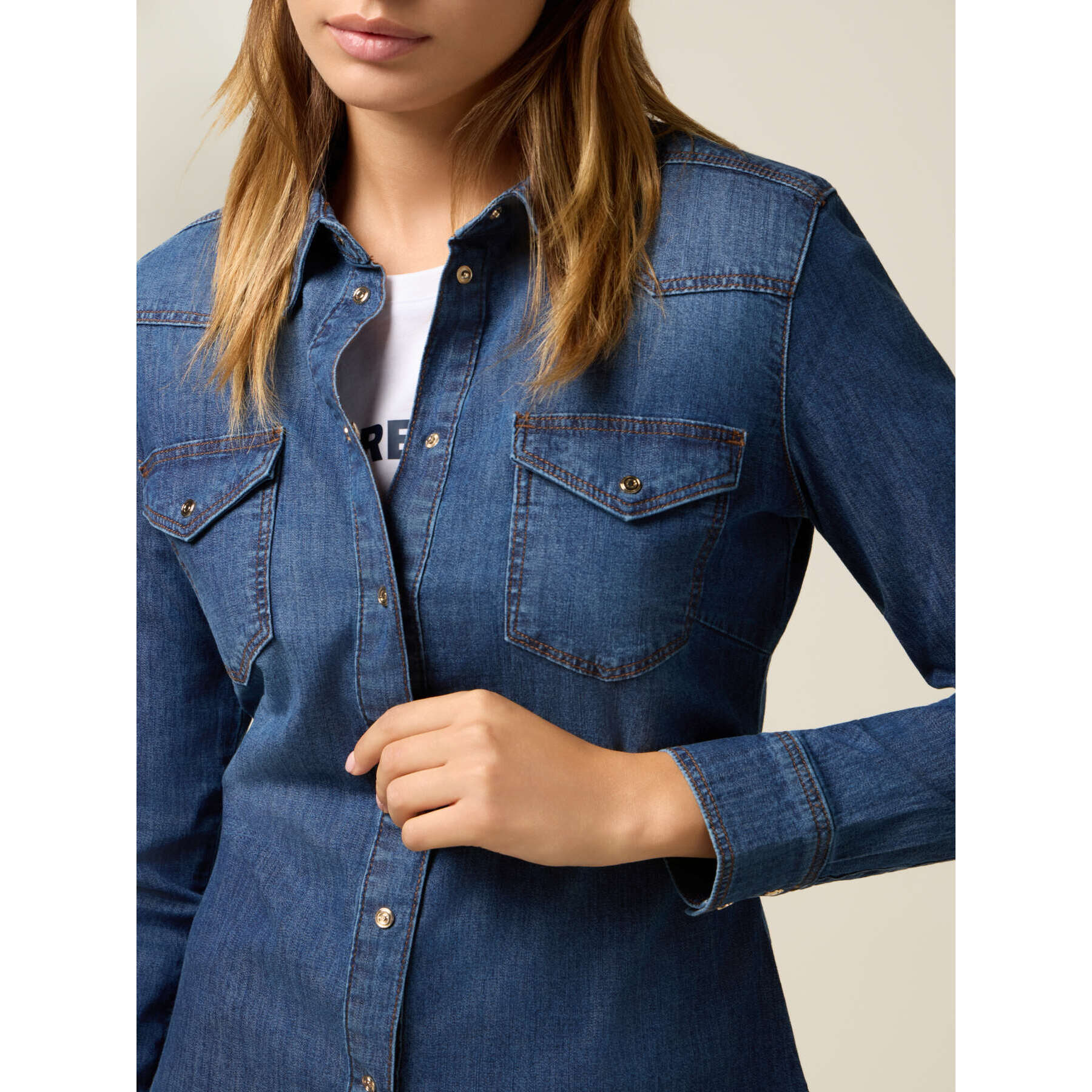 Oltre - Camisa de mezclilla elástica - Azul