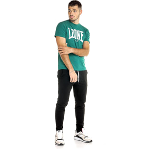 Camiseta de manga corta de algodón elástico con gran logo Leone Basic
