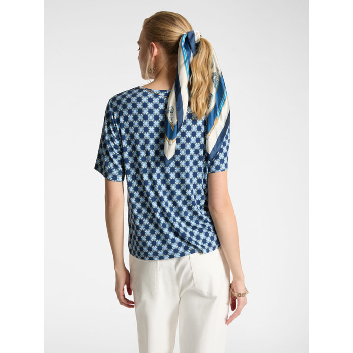 Elena Mirò - Camiseta Monogram con collar - Azul