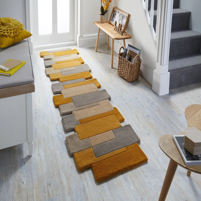 Tapis de couloir graphique en laine COLLAGE Jaune