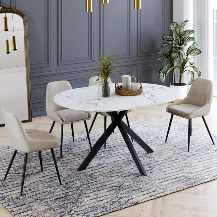 Table à manger ronde extensible Soline Ø110-150cm effet marbre