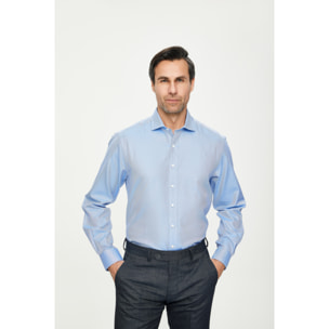 Camicia Uomo 1 Bottone Francese Twill Riga Media Blu Inchiostro\Bianco
