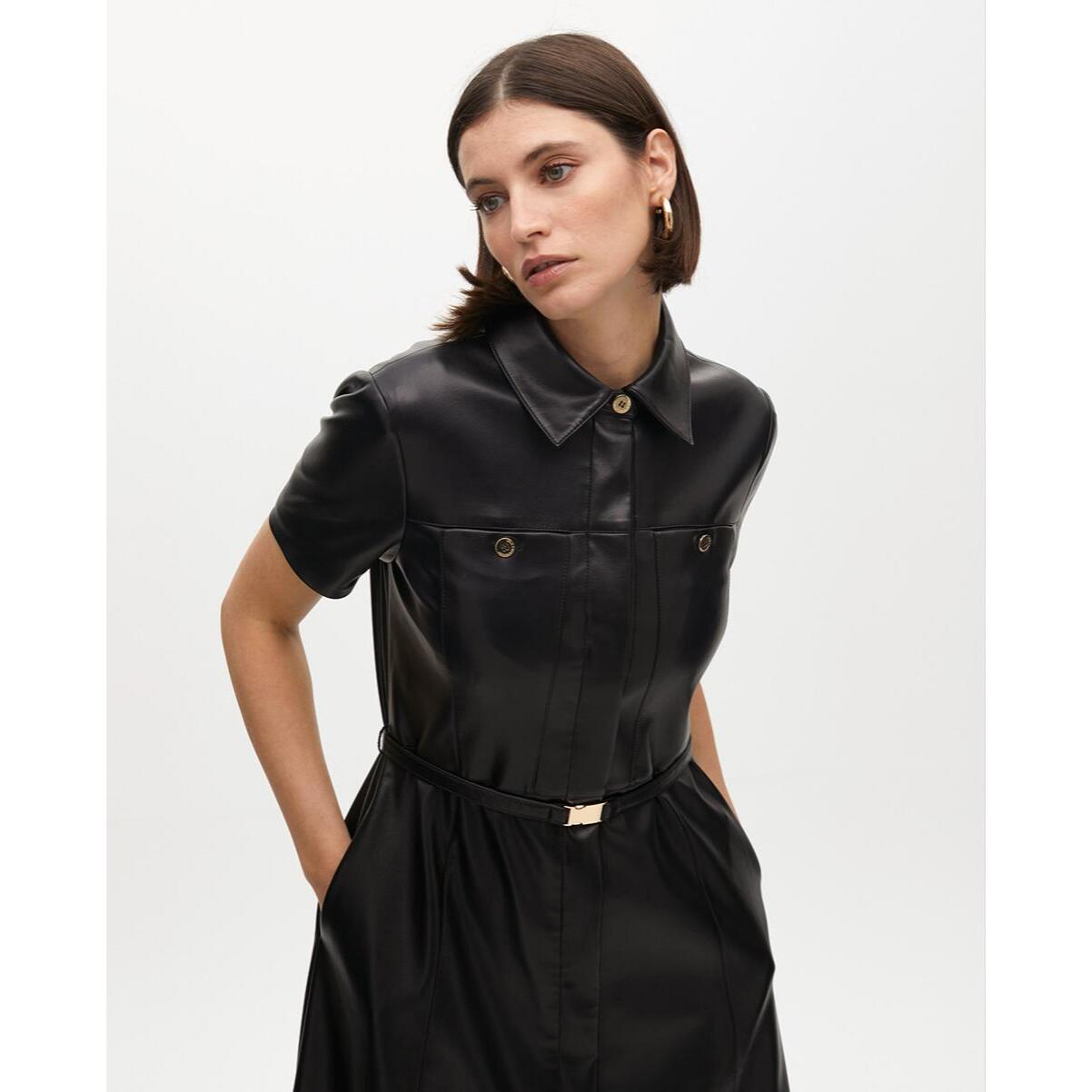 Abito A-line Effetto Pelle con Cintura