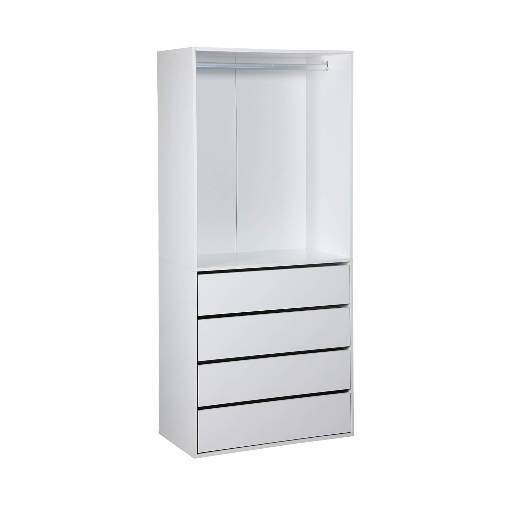 Module dressing avec 4 tiroirs et 1 penderie blanc. panneaux stratifiés