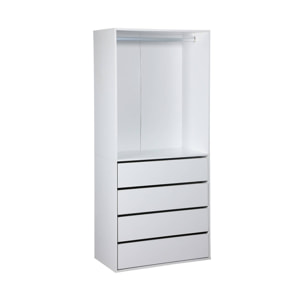 Module dressing avec 4 tiroirs et 1 penderie blanc. panneaux stratifiés