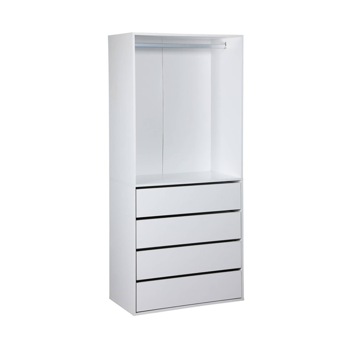 Module dressing avec 4 tiroirs et 1 penderie blanc. panneaux stratifiés