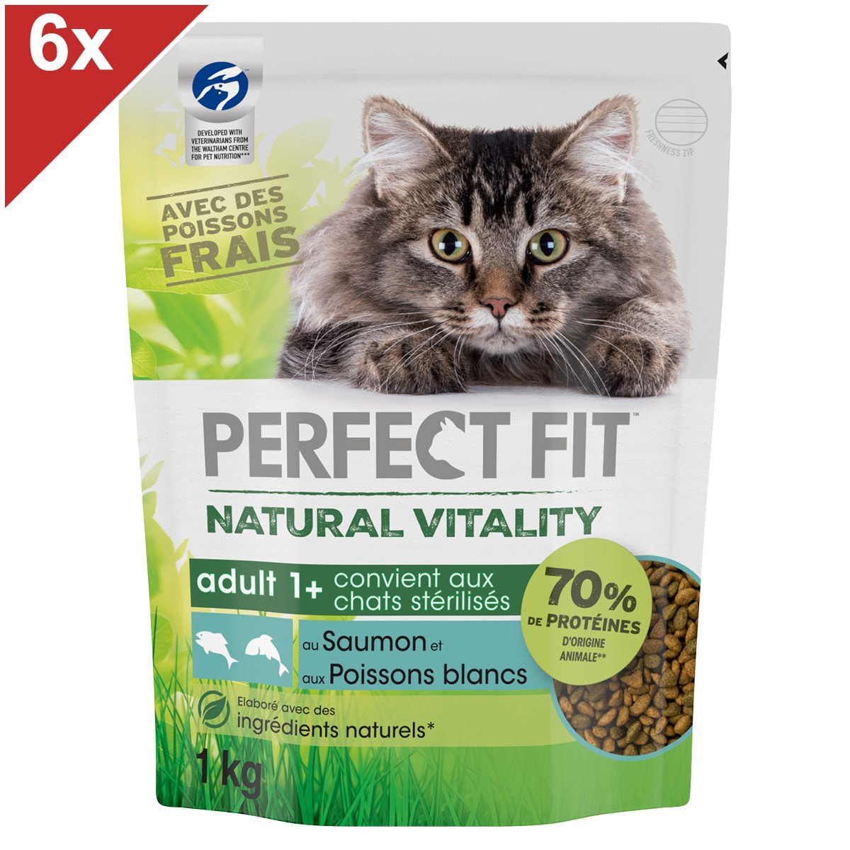 PERFECT FIT Natural Vitality Croquettes Saumon Poissons blancs chat adulte 6x1kg