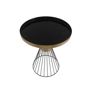 Table d'appoint ronde en acier laqué noir et doré D41 cm SPLEEN