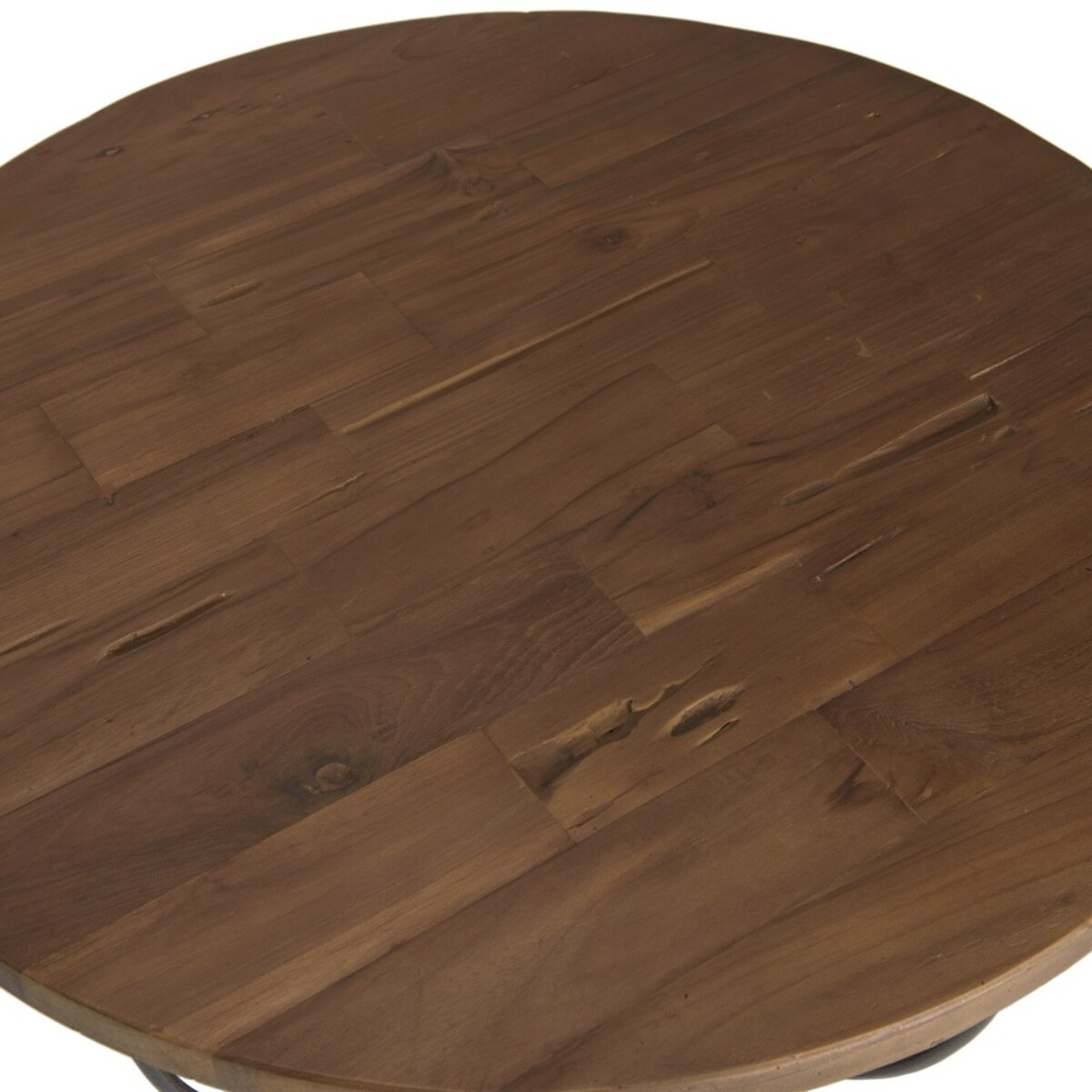 SIXTINE - Table basse coque ronde 80x80cm double plateau teck recyclé métal noir