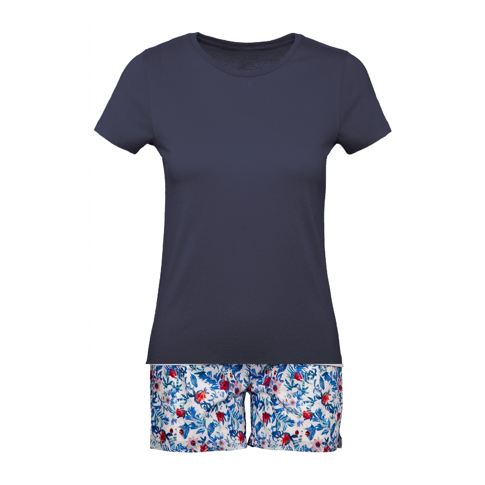 Pigiama leggero DONNA cotone bianco fiori blu