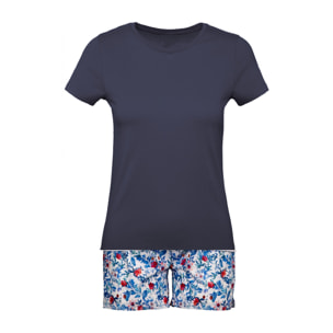 Pigiama leggero DONNA cotone bianco fiori blu