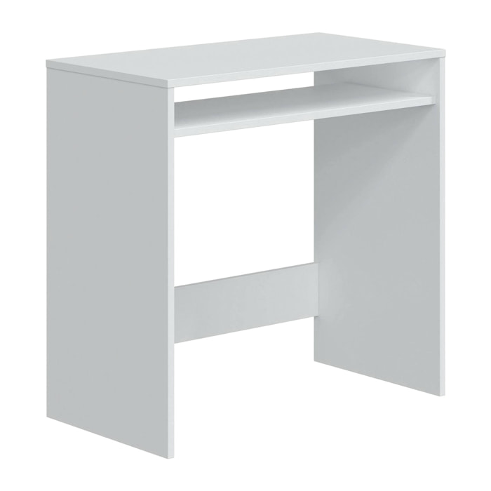 Scrivania Acu, Scrittoio lineare con ripiano fisso, Tavolo da studio o ufficio porta PC, 79x43h78 cm, Bianco