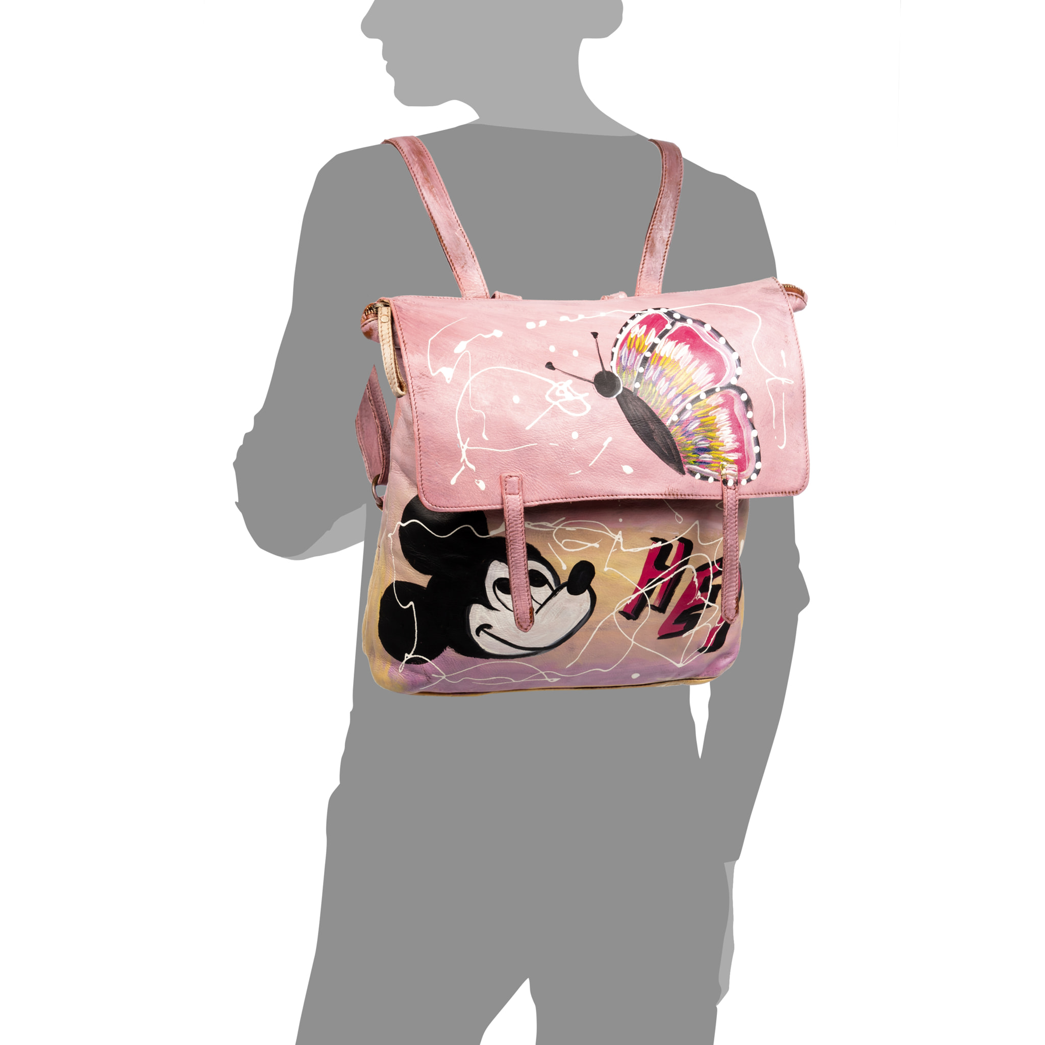 Antillo zaino donna. Pelle autentica finitura Sauvage dipinta a mano