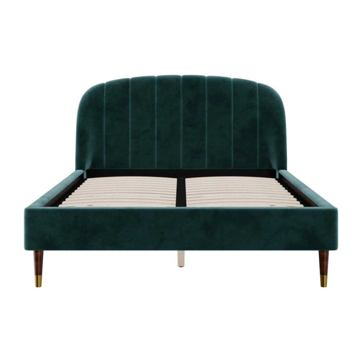 Lit double 140x190 cm en velours vert et pieds doré - Gala