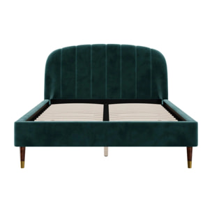 Lit double 140x190 cm en velours vert et pieds doré - Gala