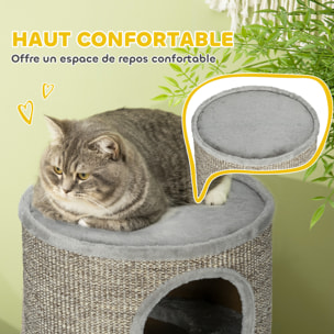 Arbre à chat cylindrique - tour à griffer pour chat - tonneau griffoir - 3 niveaux + plateforme - sisal peluche gris clair