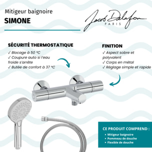 Mitigeur baignoire Simone + pommeau de douche Metro + flexible de douche métal