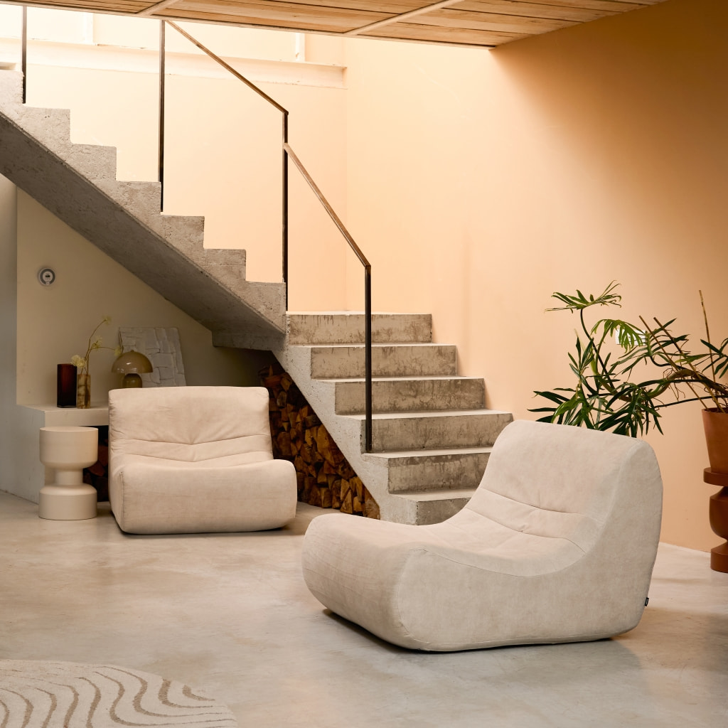 Fauteuil chauffeuse en velours style contemporain 2 places beige