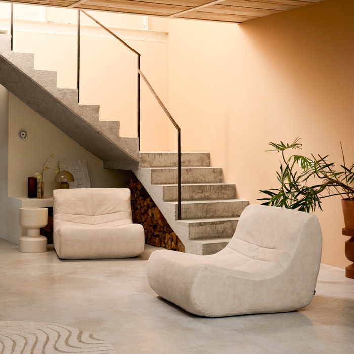 Fauteuil chauffeuse en velours style contemporain 2 places beige