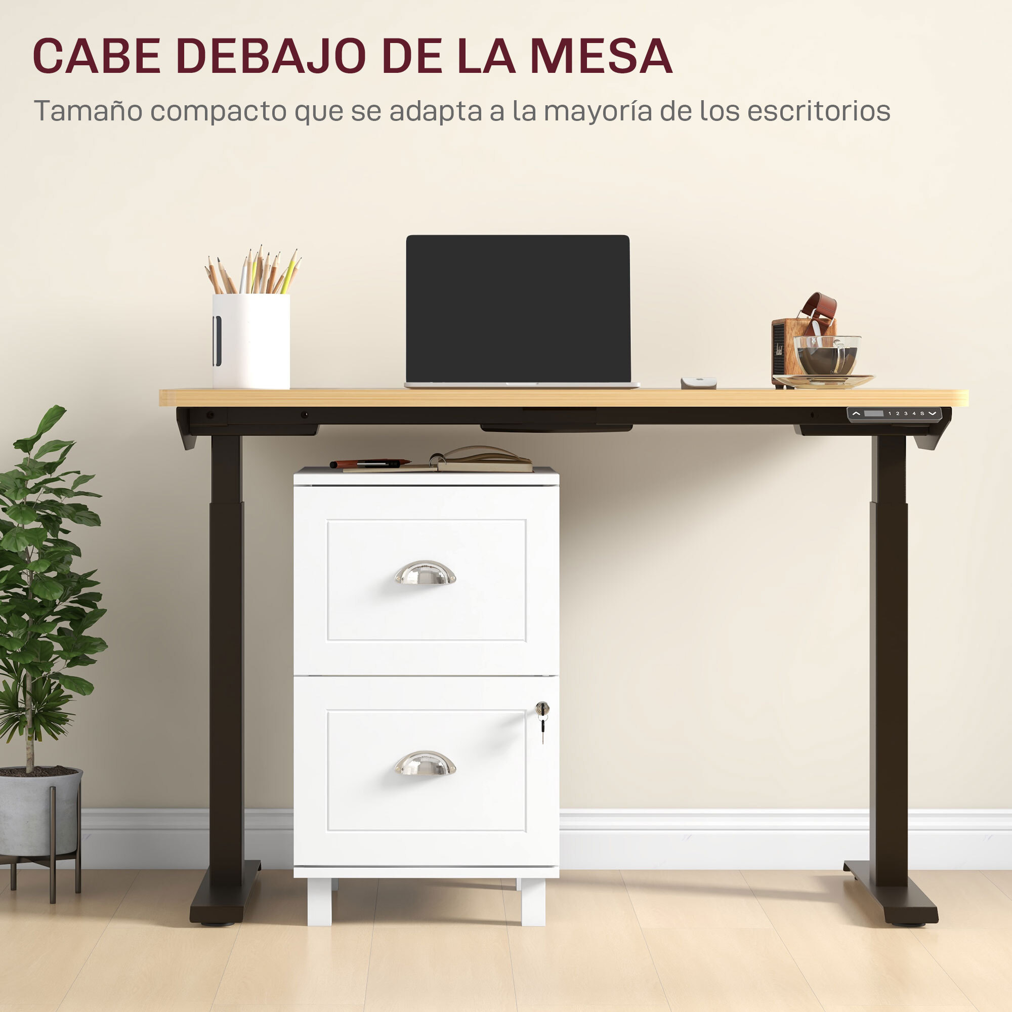 Cajonera de Oficina Mueble Archivador con 2 Cajones Cajonera para Escritorio con Cerraduras Carpetas Suspendidas para A4 y Carta 40x41,5x67,5 cm Blanco