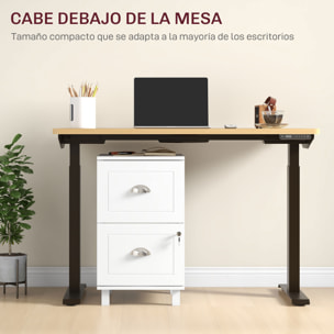 Cajonera de Oficina Mueble Archivador con 2 Cajones Cajonera para Escritorio con Cerraduras Carpetas Suspendidas para A4 y Carta 40x41,5x67,5 cm Blanco