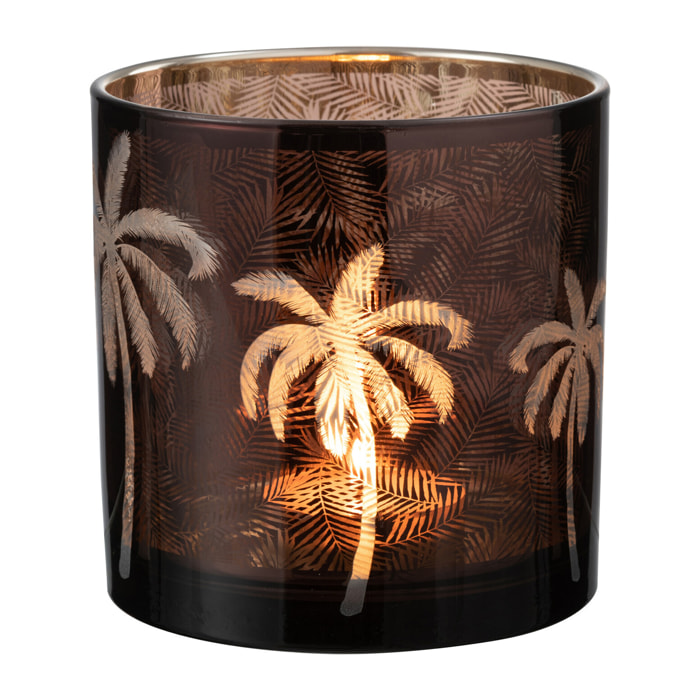 J-Line photophore Feuilles De Palmier - verre - marron - large