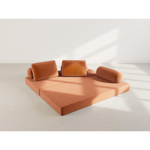 Lonny - Canapé 3 places convertible en velours côtelé - Terracotta