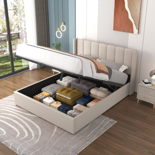 Lit coffre design 160x200cm en velours beige CARSON