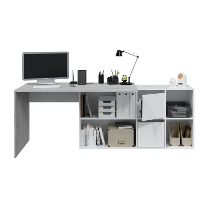 Mesa Escritorio Office 74x136x139 Cm Blanco Artik Y Cemento