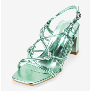 Sandalias de tacón verde metalizado con cuerdas