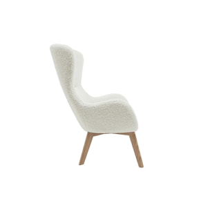 Fauteuil scandinave en tissu effet peau de mouton blanc et bois clair ESKUA