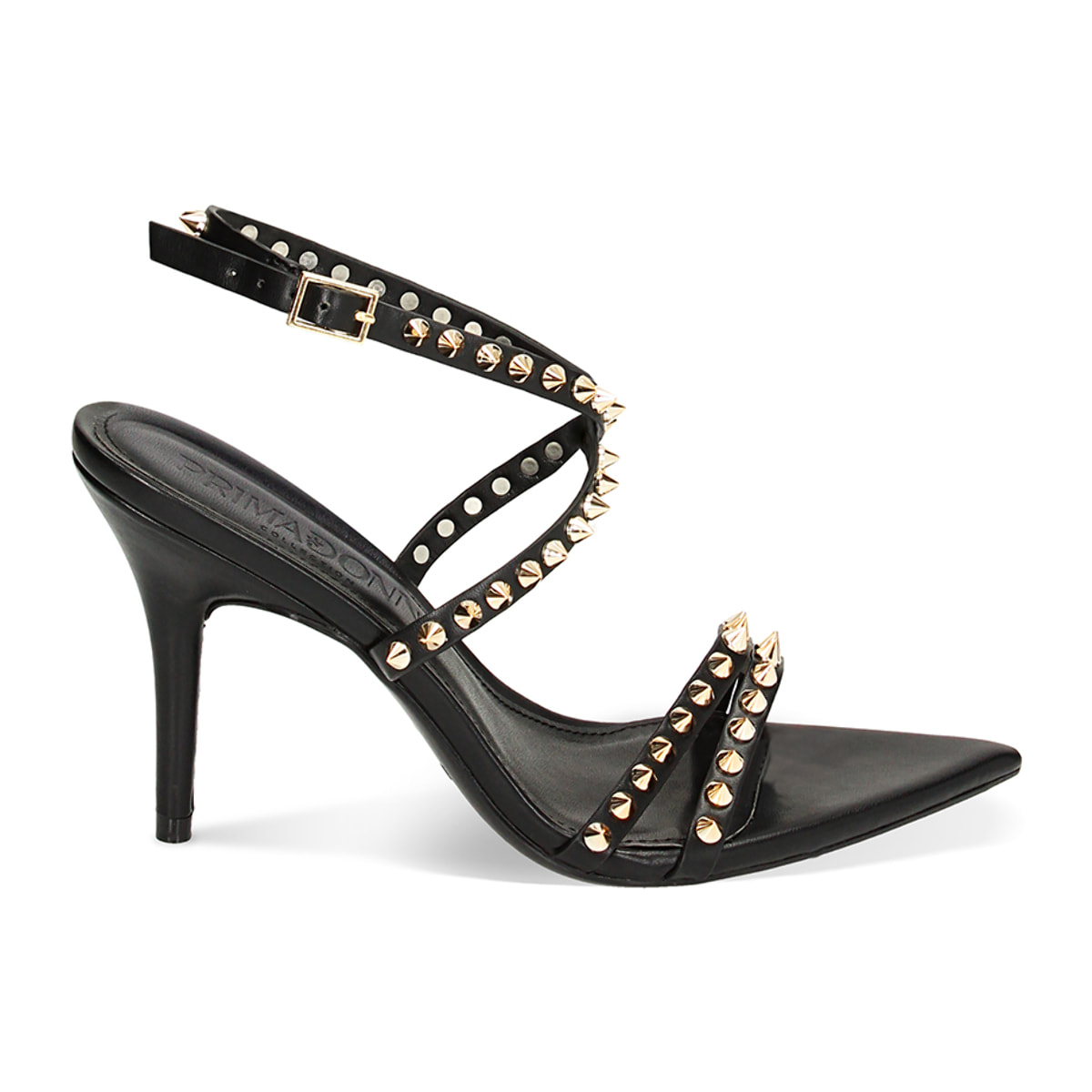 Sandalias con tacón negras con tachuelas