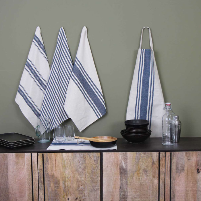 Lot de 3 torchons 100% coton lavé - Bleu Foncé
