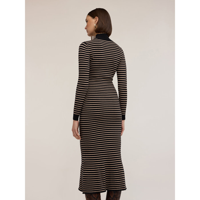 Motivi - Vestito midi in maglia a righe - Nero