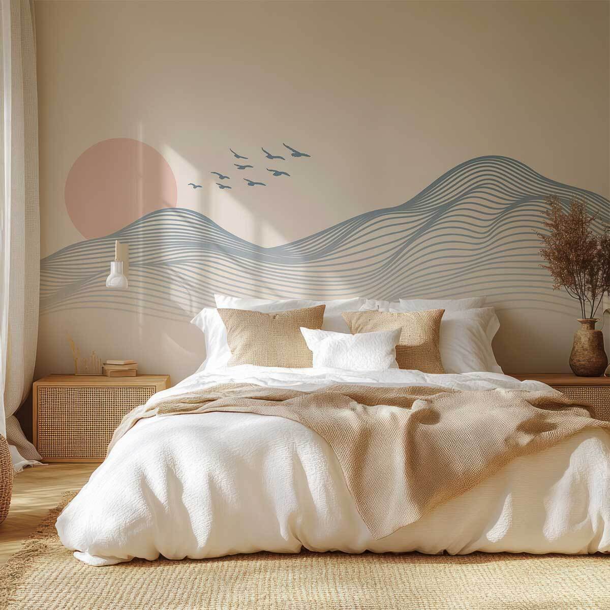 Papier peint vagues abstraites pastel ambiance zen Intissé